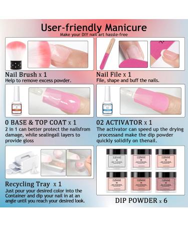 Dip Powder Nail Kit Dipping Powder Starter Kit Nail Dipping Powder Kit Nail Powder Dip Kit Starter Set-6 Colors Dip Acylic Powder with 2-In-1 Base Top Coat Activator Manicure Set for DIY Nail Salon Set 2 clear - Buy Online on SooperMarket.com