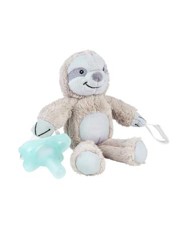 Dr. Brown's Baby Lovey Pacifier Holder & Teether Clip, Soft Plush Stuffed Animal Sloth Pacifier Tether with Teal HappyPaci, 100% Silicone, 0-12m