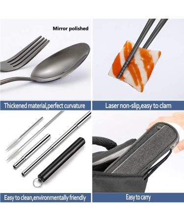 Portable Travel Reusable Utensils Silverware with Case Travel Camping Cutlery set Chopsticks and Straw Flatware Stainless steel Travel Utensil set (Black) U - Buy Online on SooperMarket.com