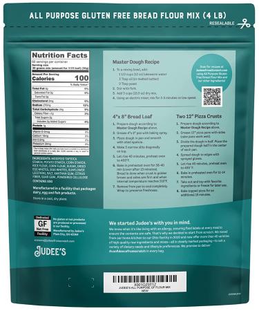 Judee's Gluten Free Bread Flour Mix 4 lb - Versatile Mix for Homemade Bread, Pizza, Bagels & More - Baking and Cooking Essential - 4 Pound Pack - Buy Online on SooperMarket.com