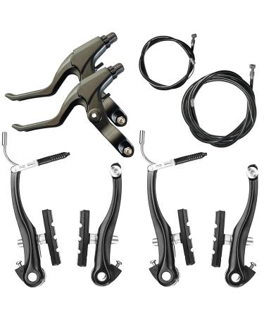 Lomodo 6 Pieces Bicycle Brake Accessories Including 2 Pack Aluminium Alloy Brake Levers Handle Bars and 2 Pack Brake Wire and 2 Pair V Brake Set for Mountain/ Road/ MTB Bike