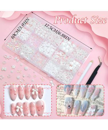 RODAKY 1000PCS Nail Charms - 3D Bows Hearts & Butterflies | Assorted Nail Art Decorations & Flatback Pearl Beads for DIY Manicure - Buy Online on SooperMarket.com