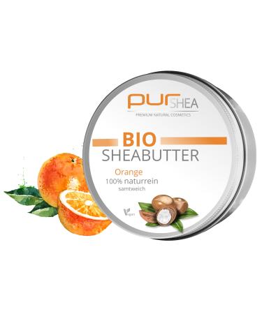 purSHEA - Organic Shea Butter - 100% Natural - Velvety Soft Consistency - Rich Skin Care in Organic Quality - Plastic-Free - 250 ml (Orange)