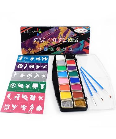 Maydear Face Paint Kit for Kids - 14 Large Water Based Paints, professional Face Paint Palette, Face Paints Safe for Sensitive Skin (14 color+2 glitter)