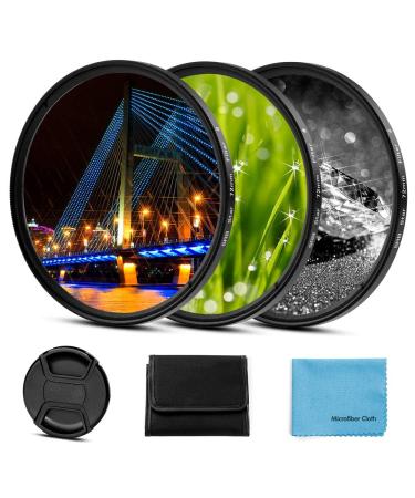 49mm Star Filter 3 Pieces Starburst Lens Filter(4 Points,6 Points,8 Points) with Centre Pinch Lens Cap for Nikon Sony Olympus and Other DSLR Cameras + 3 Slot Filter Pouch