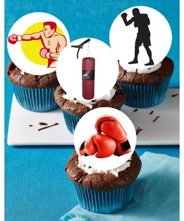 24 x Pre-Cut Boxing 4 Edible Stand up Wafer Paper Cupcake Toppers Cake Decorations Birthday Party Sport Martial Art - Buy Online on SooperMarket.com