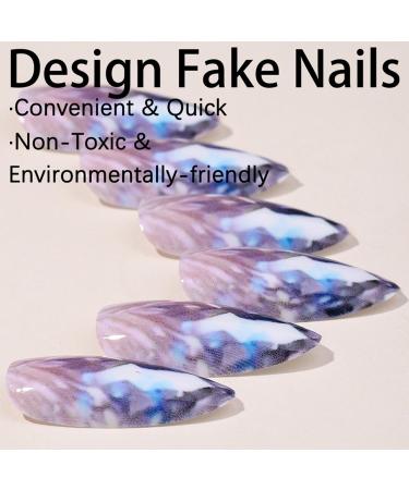 Almond Shaped Fake Nails | Medium Acrylic Fake Stick on Nails Full Rhombus Crystal Fake Nail Kit in 12 Sizes with Glue for Home or Salon - Buy Online on SooperMarket.com