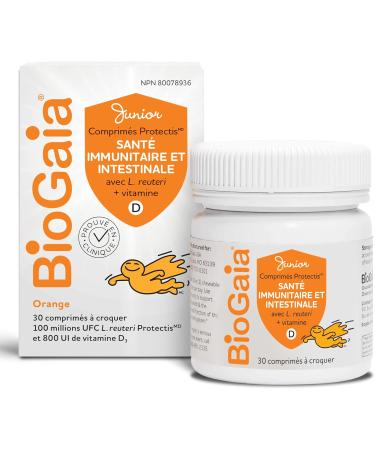 BioGaia Probiotic Junior Immune & Gut Health Tablets | New Format | Probiotic + 800 IU of Vit. D | 30-Day Supply/Chewable Tablets | For kids & Teens | Eases constipation | Helps maintain immune function | Development of bones and teeth | Prevent episodes  - Buy Online on SooperMarket.com