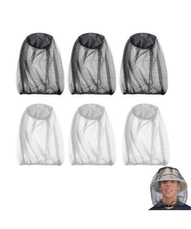 DOKLY 6 Pack Mosquito Head Net (Large Size) Black Head Net Mesh Face Neck Netting from Insect Bug Bee Mosquito Gnats for Outdoor Fishing Hiking Gardening(Black + Grey)