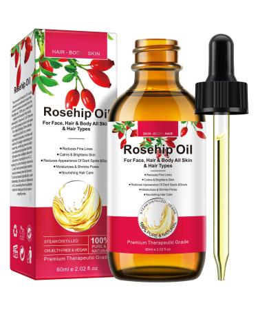 Rosehip Oil 60 ml Natural Cold Pressed Oil Moisturizing Natural Hair Care Brightens Scars Reduces Fine Face Lines Suitable for Face Hair and Body