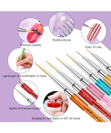 Saviland 6Pcs Nail Art Liner Brush Set with Crushed Diamond Rhinestone Handle - Sizes 7/9/11/13/15/21mm - Ideal for Nail Design and Painting - NO.1 Nail Art Brushes - Buy Online on SooperMarket.com