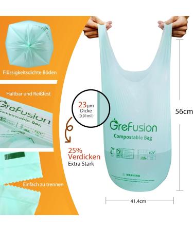 GreFusion Extra Strong 10L Organic Waste Bags with Handle | 80 Compostable Garbage Bags for Eco-Friendly Disposal - Buy Online on SooperMarket.com