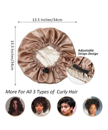 Satin Bonnet Silk Sleeping Cap - Reversible Large Hair Wrap for Curly Hair - Women/Girls Champagne+Coffee - Buy Online on SooperMarket.com