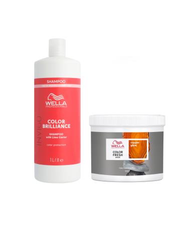 Wella Professional Color Fresh Mask Temporary Color Refresh Treatment Semi-Permanent Hair Dye Hair Gloss Treatment for Copper Hair Copper Glow Hair Dye & Invigo Color Brilliance Colour Protection Shampoo 1l