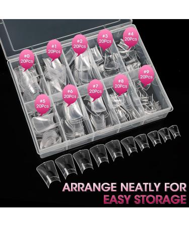 Krofaue Duck Nail Tips - 200pcs Acrylic Curved Nail Tips in Crystal Duck Feet Style | 10 Sizes Half Cover False Nails for Nail Salon - Buy Online on SooperMarket.com