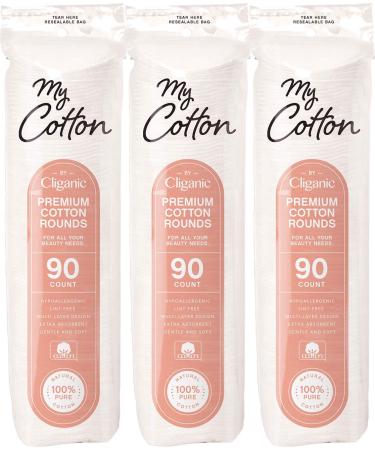 My Cotton Premium Cotton Rounds for Face (3 Pack) | Makeup Remover Pads, Hypoallergenic, Lint-Free | 100% Pure Cotton