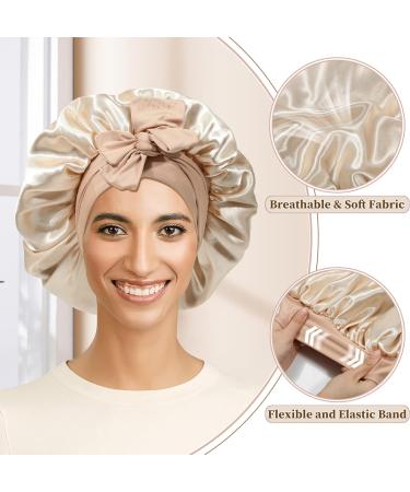 Welrog Satin Hair Hood for Women - Double-Sided Silk Bonnet for Sleeping & Hair Protection - Coffee/Beige Color - Buy Online on SooperMarket.com