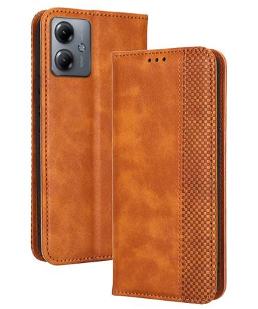RankOne Flip Leather Case Cover for Motorola Moto G14 (6.5" Inches) Brown Motorola Moto G14 Brown