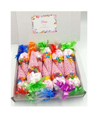 10 X Prefilled Sweet Cones Party Bag Ribbon Bow Design| Adult & Kids Party Bags & Party Favour | Baby Shower |Variety Flavours- Millions Marshmallow Skittles (Strawberry Millions - Pink)