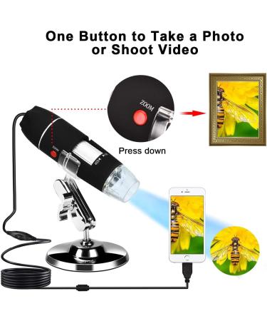 USB Microscope 40X-1000X Digital 3-in-1 Camera with Metal Stand for Windows, Mac, Android & Linux - Black - Buy Online on SooperMarket.com