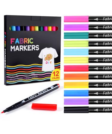 Siumir Fabric Markers for Clothes 12 Colors Cloth Markers Fabric Pens for DIY Arts 0.24 Ounce (Pack of 12)