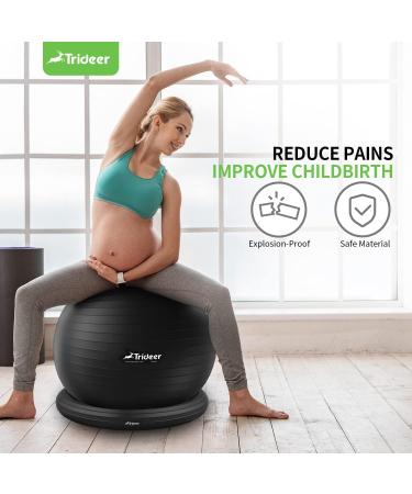 Trideer Ball Chair 65cm with Base & Bands | Exercise & Stability Ball for Home Gym | Balance & Abs Workout | Relieve Back Pain | Black - Buy Online on SooperMarket.com