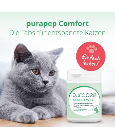 Purapep Comfort Cat Tabs - Natural Sedative with Tryptophan Calcium & B Vitamins for Stress Relief | 120g - Delicious Poultry Flavor - Buy Online on SooperMarket.com