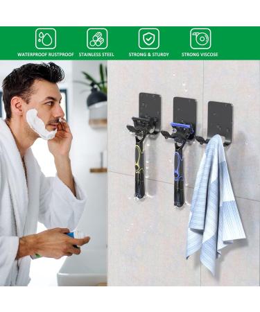Premium Stainless Steel Razor Bracket Shower Hooks - 3-Piece Multi-Purpose Towel Holder Self-Adhesive & Drill-Free | Black Bathroom & Kitchen Organizer - Buy Online on SooperMarket.com