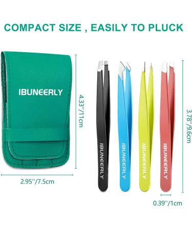 Tweezers Set with Leather Case - 4Pcs Professional Stainless Steel Eyebrow Tweezers for Women - Precision Tweezers for Ingrown Hair, Splinter Removal - Ideal for Facial Hair - Multi-Color - Buy Online on SooperMarket.com