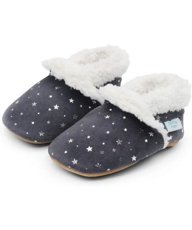 Dotty Fish Suede Baby Slippers | Warm Fleece Lined Infant Toddler Shoes | Non-Slip Soft Sole Boys Girls | Silver Stars 0-6 Months - 5-6 Years - Buy Online on SooperMarket.com