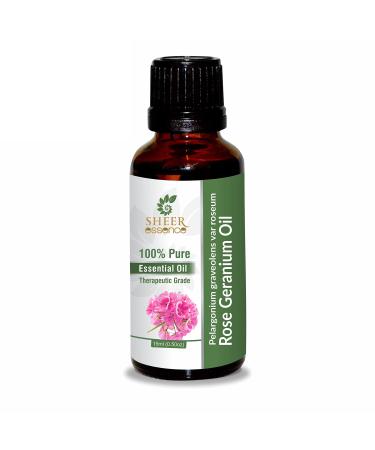 Rose Geranium Oil 15 ML (0.51 Fl.OZ) | 100% Pure Natural Undiluted Uncut Therapeutic Grade Pelargonium Graveolens VAR Roseum Essential Oil 15ML (0.51 Fl.OZ)