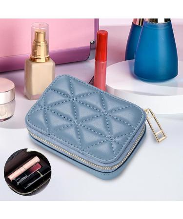 Travel Makeup Bag & Lipstick Case with Mirror - Mini Cosmetic Jewelry Box - Perfect New Year Gift - Blue - Buy Online on SooperMarket.com