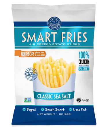 Gourmet Basics Smart Fries Classic Sea Salt - Air Popped Low Fat Snacks - Gluten Free, Low Fat, non-GMO - Reduced Fat Potato Chips Straws Veggie Crisps (Pack of 20) Salted