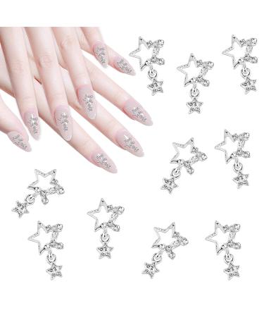 WLLHYF Star Nail Charms 10 Pcs 3D Nail Rhinestones Shiny Gems Crystal Silver Diamonds Color Nail Charms Nail Art Decorations Jewels for Nails Design