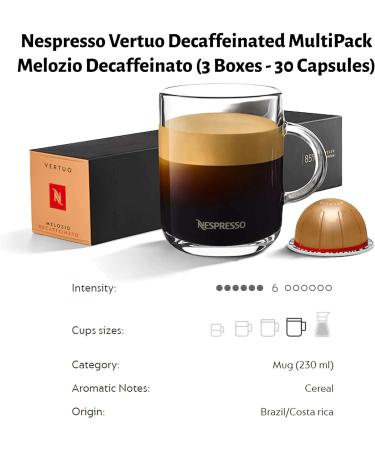 Nespresso Vertuo Melozio Decaffeinato Coffee Capsules - 3 Boxes (30 Pods) Bundled with Border Biscuits Selection & Giftable Tote Bag - Buy Online on SooperMarket.com