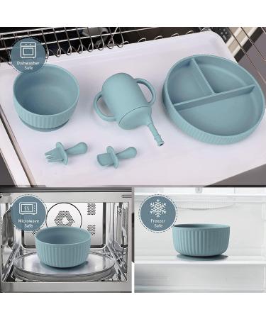 Baby Feeding Set - Silicone Bib, Suction Bowl, Spoon, Fork - Toddler Utensils - 6 Months (Light Blue) | Baby Led Weaning Supplies - Buy Online on SooperMarket.com