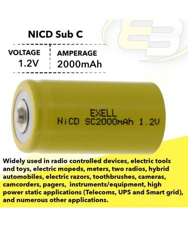 Buy 2x Exell SubC 1.2V 2000mAh NiCD Rechargeable Batteries - Ideal for Telecoms UPS Smart Grids & More | International Shipping Available - Buy Online on SooperMarket.com
