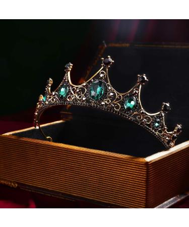 FRCOLOR Green Rhinestone Crown - Vintage Queen Baroque Princess Crown for Women - Birthday Bridal Tiara for Wedding Pageant Prom Halloween - Buy Online on SooperMarket.com