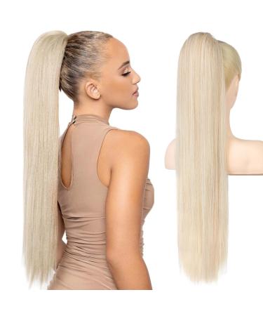 REECHO Ponytail Extension 28" Long Straight Drawstring Pony Hair Extension Synthetic Pony Tail Hairpiece for Women Light Blonde