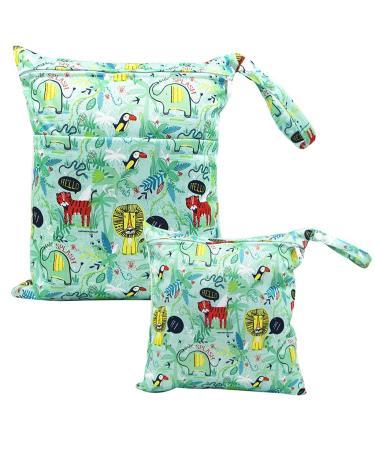 Egurs diaper bag for on the go Wetbag 1 piece large + 1 piece medium zoo-green