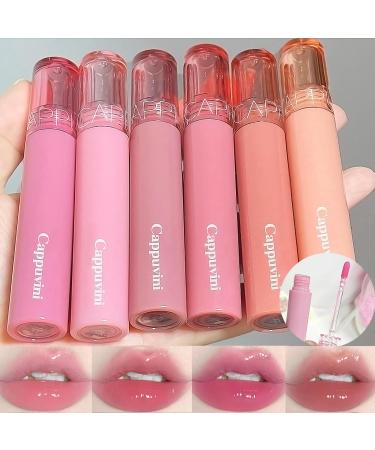 6 Colors Glasting Color Gloss Lip-Plumping Glossy Natural Color Long-lasting Non-Sticky Lightweight Moisturizing Natural Makeup Lip Lipstick Glowy Tint for Daily