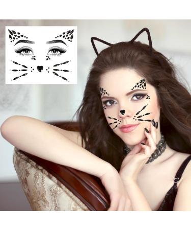Cat Face Gems & Rhinestones for Women & Kids | Stick-On Whiskers & Body Gems | Perfect for Rave & Halloween Makeup - 4 Sheets - Buy Online on SooperMarket.com