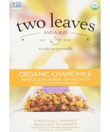 Two Leaves and a Bud Organic Chamomile Herbal Tea, Tea Bags, 15-Count Box