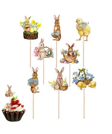Teksome Easter Cupcake Toppers - Bunny Cake Topper Easter Cake Decorations 8pcs Bunny Easter Egg Cake Food Picks for Happy Easter Spring Theme Party Decorations