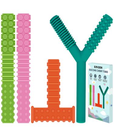 ERKOON Sensory Chew Toys for Autistic Children 4 Pack Silicone Chewy Tube Oral Motor Tools for Sensory Kids with Autism Biting ADHD SPD Chewies with Special Needs Teething Sticks Toys (4 PCS)
