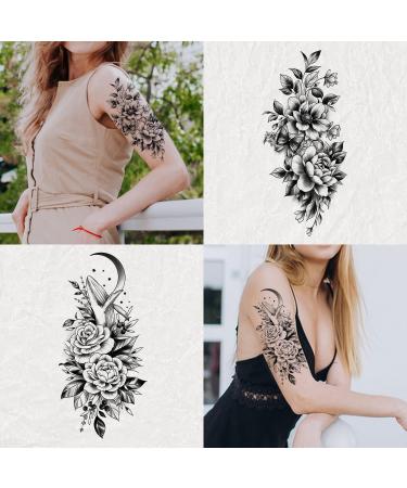 Large Black Flower & Butterfly Temporary Tattoos for Women - 10 Sheets - Buy Online on SooperMarket.com