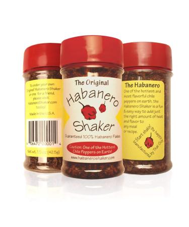 The Original Habanero Shaker - 100% Custom Flaked Hot Habanero Chile Peppers 1.5 Ounce (Pack of 1)