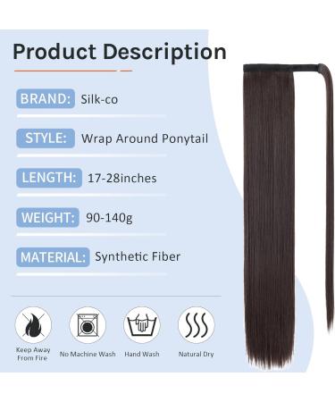 Sleek 28 Inch Dark Brown Clip in Ponytail Hair Extension for Women - Heat-Resistant Fiber Wrap Around Hairpiece - Buy Online on SooperMarket.com