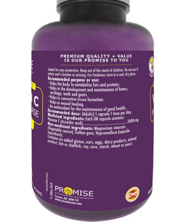 Promise Vitamin C - High Potency 1000mg 180 Capsules- High Immunity Support Healthy Bones Collagen Formation Body Tissue Repair Delayed Release for No Upset Stomach Made in Canada - Buy Online on SooperMarket.com
