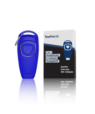 Truepets 2in1 Dog Clicker - Clicker including dog whistle - Clicker dog - Ideally suited for dog education - Clicker Doog - Clicker cat - Clicker training cat - cat/dog pipe (blue)